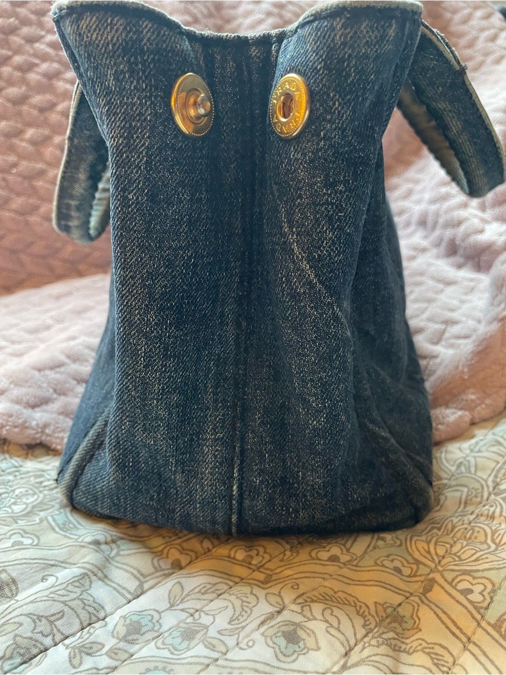 Prada Distressed Denim Canapa Tote Bag - Small Dark Blue with Black Logo - Picture 3 of 14